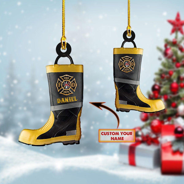 giftngon - Personalized Firefighter Shoes Christmas Ornament | Custom Shaped Ornament | Custom Name New